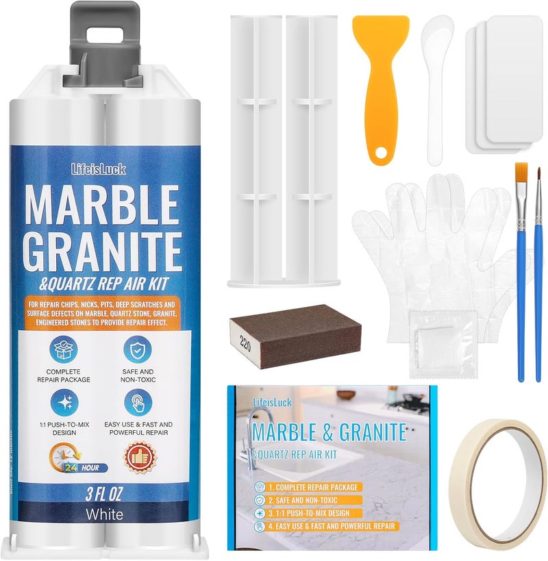 LifeisLuck Quartz Countertop Chip Repair Kit - White Granite & Marble Repair Kit, Suitable for Granite, Marble, Quartz Stone, and Other Stone Surface Crack Quartz Chip Repair Kit - Image 1